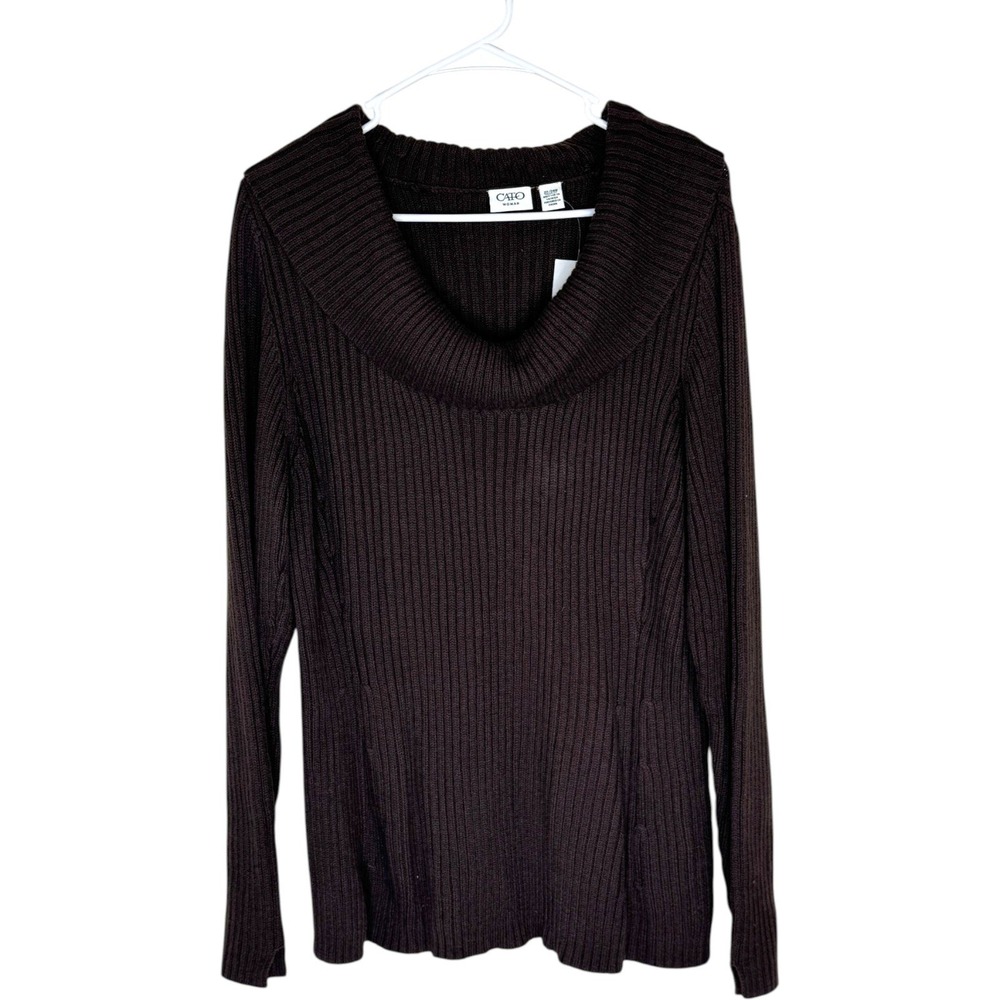 Cato Woman Sweater Womens 22/24W Brown‎ Cowl Neck Ribbed Knit Long Sleeve NWT